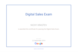 Google Digital Sales Exam certificate